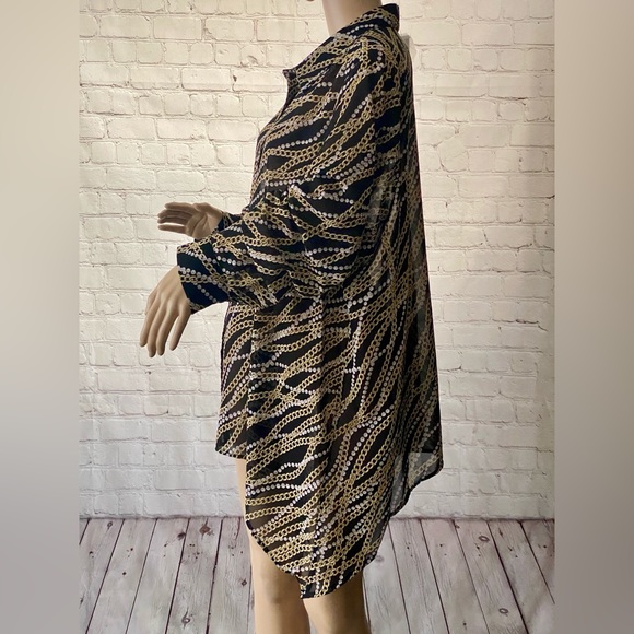 NWT Michael Kors Black & Gold Chain Print Button Front Blouse Top Shirt 2X - Picture 5 of 9
